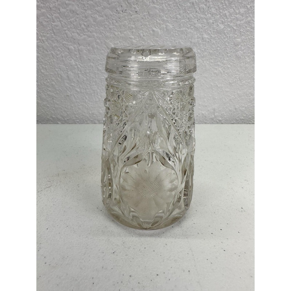 Antique McKee Innovation Glass Sugar Shaker Cork Bottom Floral Pressed Glass